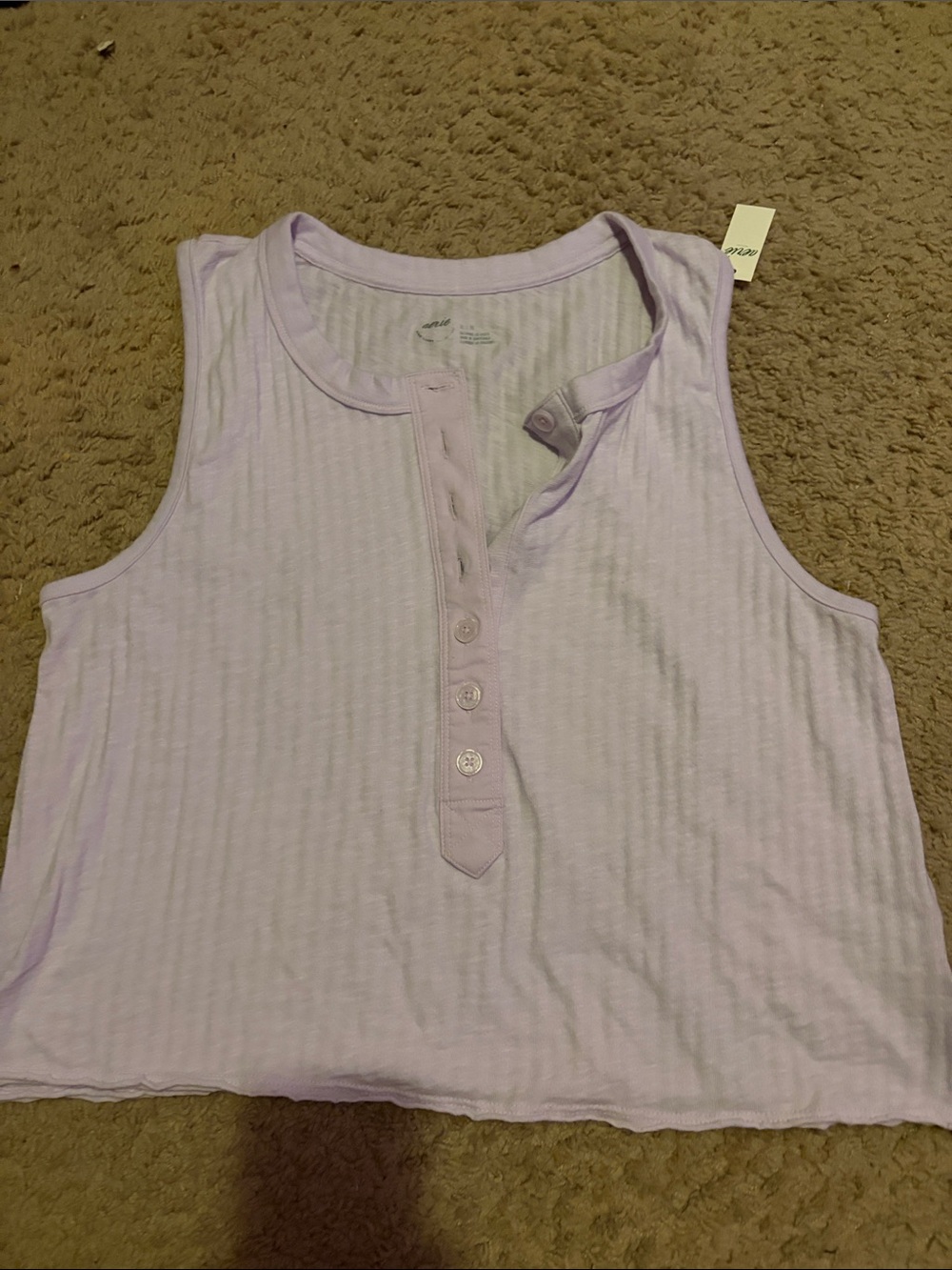 Aerie Light Lavender Ribbed Henley Tank
